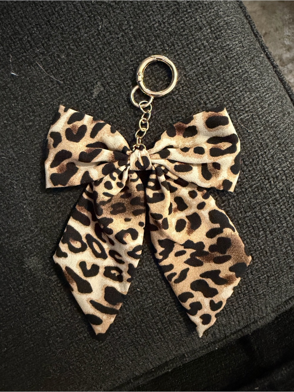 Leopard Print Bow Keychain/Bag Charm - Beige Brown
